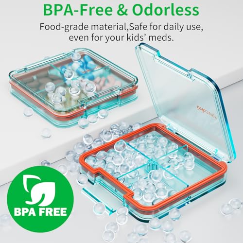 Small Pill Box, Travel Pill Organizer, Small Pill Case, Pill Container for Purse 4 Compartments, Daily Compact Travel Medicine Holder for Vitamins Medication (Blue) - color: Blue
