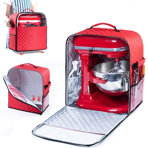 BAGSPRITE Stand Mixer Cover with Appliance Sliders Base Compatible with KitchenAid Mixer-Storage Bag for 6/7/8 Quart with Pockets for Kitchen Aid Accessories and Attachments - color: Red, size: Fit for 6 - 8 Quart