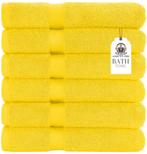 HERCULEAN Premium Bath Towels 24 x 48 Pack of 6 | Quick Dry and Highly Absorbent | 100% Cotton Terry Towels for Bathroom - Perfect for Shower - Pool and Spa - Luxury Soft Towels - Lemon Yellow - color: Yellow, size: 24" x 48" PK 6