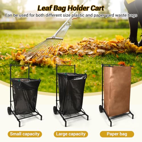 CAROD Trash Bag Holder, Adjustable Metal Leaf Bag Holder from 30-45 Gallon Capacity, Mobile Garbage Bags Cart, Outdoor Garden Leaf Bags Stand for Yard & Lawn Cleanup, Gardening, Camping, Parties