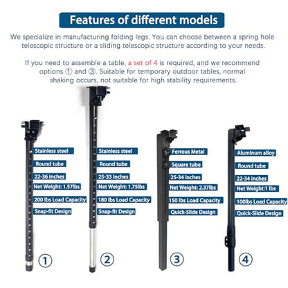 Benbuoo Adjustable Folding Table Legs 29-42", Heavy Duty Metal, Set of 2 | Height Adjustable, Foldable, Sturdy | for DIY Desks, Computer Tables, Office Workstations, RV Camping, Outdoor Furniture - size: R29''-42'' 2pcs