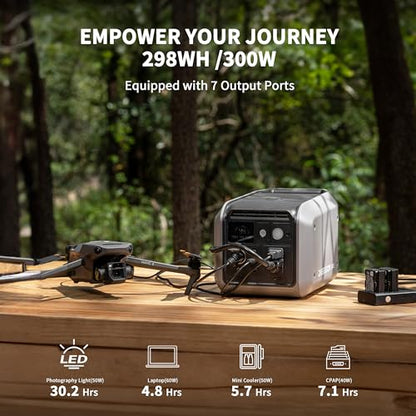 Dabbsson 298Wh Solar Generator with 120W Solar Panel, 300W Power Station,1.5X Extended Runtime,2xPure Sine Wave AC Outlets,60W USB-C, 300E Semi-Solid LiFePO4 Battery,for Camping,RV Trip,Home - style: 300E+SP120W Solar Panel