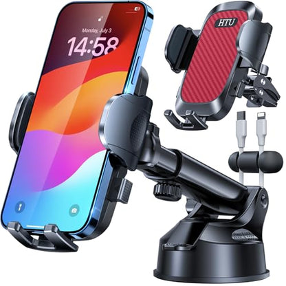 HTU 2026 Ultimate Best【True Military-Grade & Safety Cert】Car Phone Holder【Upgraded 360 Rotation & 100+LBS Strongest Suction】5-in-1 Truck Windshield Dashboard Vent Mount Stand for iPhone Android, Red - color: Red