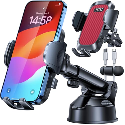 HTU 2026 Ultimate Best【True Military-Grade & Safety Cert】Car Phone Holder【Upgraded 360 Rotation & 100+LBS Strongest Suction】5-in-1 Truck Windshield Dashboard Vent Mount Stand for iPhone Android, Red - color: Red