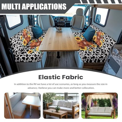 Highland Cow Print RV Dinette Cushion Covers Universal Sunflower RV Stretch Sofa Seat Slipcovers 2 Pack with 1 Bench Cover and 1 Backrest Cover Camper Accessories for Inside - color: Highland Cow Print