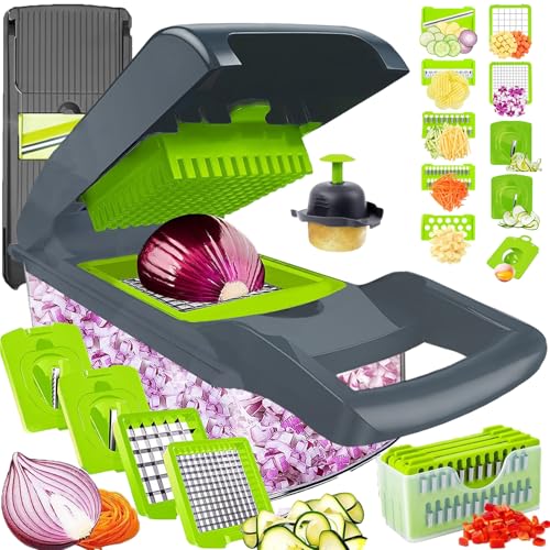 Dewpeton Pro-Series 20-in-1 Mandoline Slicer & Spiralizer, Veggie Chopper with Container, Home Essential Kitchen Gadget - color: Gray, size: 10 Blades