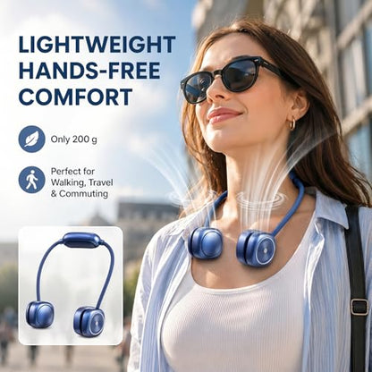Foldable Neck Fan, Portable Neck Fan Rechargeable, Bladeless Quiet 360° Adjustable Personal Fan, 3 Speeds Hands Free Wearable Fan for Travel, Walking, Camping, Office, Navy Blue - color: F08