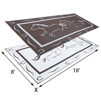 Stylish Camping GH8187 Brown/White 8' x 18' Galloping Horses Mat, 1 Pack