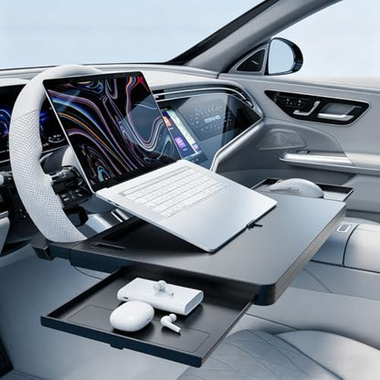 Portable Large Steering Wheel Tray Table for Car - Adjustable Laptop Holder Desk & Food Trays, Car Tray that Fits Over Steering Wheel Cover, Eating Food & Working, Driver Office Accessories - style: Car Laptop Desk