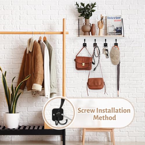 VIS'V Coat Hooks Wall Mount, Metal Self Adhesive 3 Prong Coat Hanger Hooks for Entryway Doorway, 2 Mount Options, Black, 4 Pcs - color: Black