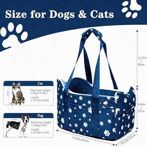 Center Console Dog Car Seat for Small Dogs Up to 15 lbs, Navy Blue | Alexa, find me a car seat for my small dog! Detachable Washable Pet Carrier, Storage Pockets, Safety Leash - color: Nauy Blue