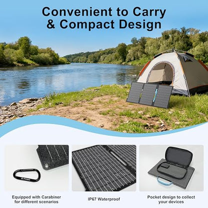 45W Portable Solar Panels Chargers with USB-C, USB-A and DC Outputs Foldable IP67 Waterproof Solar Panel for Camping,Power Emergency for Small Power Station,Phones, Power Banks - style: EP-45W
