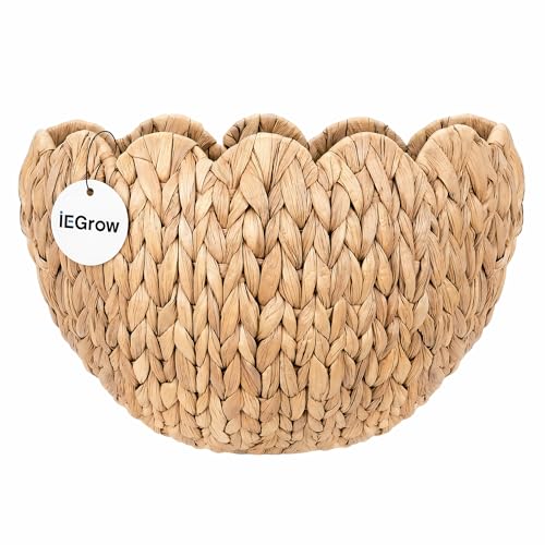 iEGrow Wicker Wall Basket, Scalloped Wall Basket Natural Water Hyacinth, Hanging Baskets for Organizing and Decor, Woven Storage Baskets for Door Mounted Entryway Flower Mail Plant Nursery - color: Natural, size: Oval