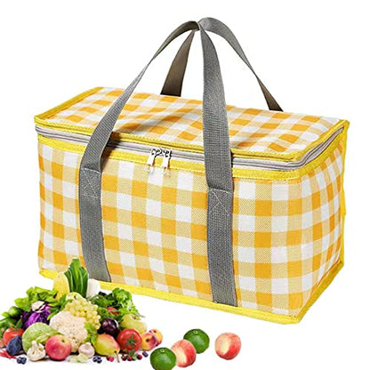 Insulated Reusable Food Picnic Bag Beach Bags, Cooler Bags with Zippered Top -for Hot or Cold,Picnic Basket Collapsible,Beach, Outdoor Party, Camping,Festivals (Yellow) - color: Yellow