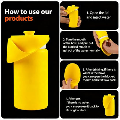 Jalopink Portable Dog Water Bottle, 2-in-1 Leak Proof & Collapsible Silicone Pet Dispenser with Built-in Bowl, Food Grade Travel Cup for Walking, Hiking (19oz/550ml, Yellow) - color: Yellow