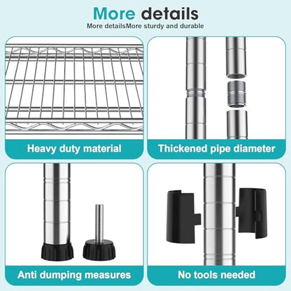 Heavy Duty 4 Tier Wire Shelving Unit 2200 lbs Capacity Garage Shelving Metal Storage Rack Adjustable 18”Dx36”Wx70.9”H Industrial Standing Shelf for Garage Basement Warehouse Pantry - size: 4-Tier-Silver[18"D x 36"W x 70.86"H]