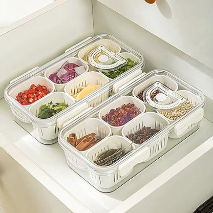 Divided Food Serving Tray with Lids Stackable Snackle Box for Candy Nuts Spice Fruit&Veggie Container with 6 Small Dividers Plastic Storage Bins for Fridge Pantry Freezer - size: 1Pack with 6 dividers
