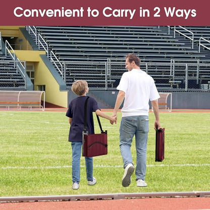 Stadium Seat for Bleachers with Back Support, Portable Bleacher Seat with Wide Comfy Padded Cushion, Metal Hook, Folding Stadium Chair with Shoulder Strap, Carry Handle, Cup Holder, Burgundy - color: Burgundy