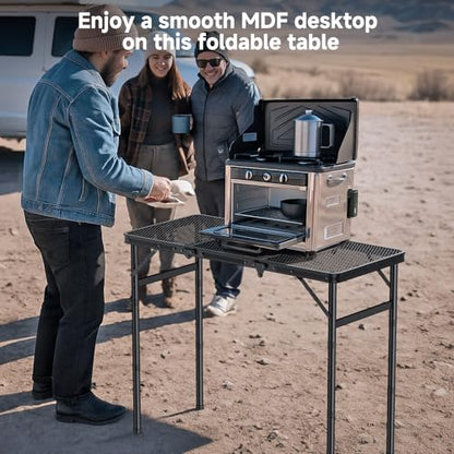 Folding Camping Table, 34.2" x 15.7" Picnic Table with 3 Adjustable Height Max 27.5", Matte Mesh Black Aluminum Folding Table with Handle for Party, Dining, Garden, Patio, Market - style: 3-Fold Mesh Tabletop
