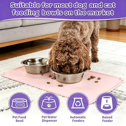 Pet Feeding Mat 12"x19" Silicone Dog Feeding Mat Pet Place Mat Waterproof Silicone Contain Spills Protects Floors Placemats for Cats and Dogs - color: Pink