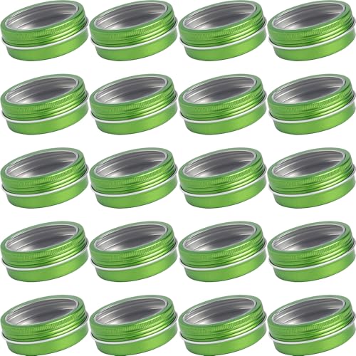 2 oz (60ml) Green Aluminum Tins with Clear Lids and Labels, 24 Pack | Clear View Lid, Secure Packaging, Tight Screw Lids, Includes Blank Labels, 11 Color Options - color: Green