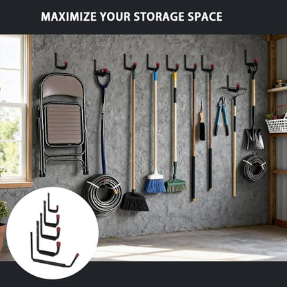 6 Pack Garage Hooks Heavy Duty with EVA Pads and Rubber End Caps, 9.48inch Steel Kayak Storage Hooks for Hanging Bikes, Ladders, Folding Chairs and Garden Tools
