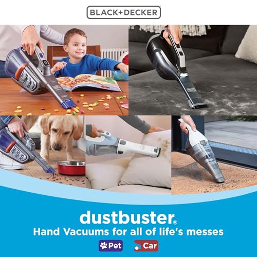 BLACK+DECKER dustbuster Reveal Pet Hair Vacuum, Hand Held Vacuum Cordless Portable for Home and Car, Rechargeable, LED Light, Powerful Suction, Includes Pet Brush and Crevice Tool (HLVD320BP07)