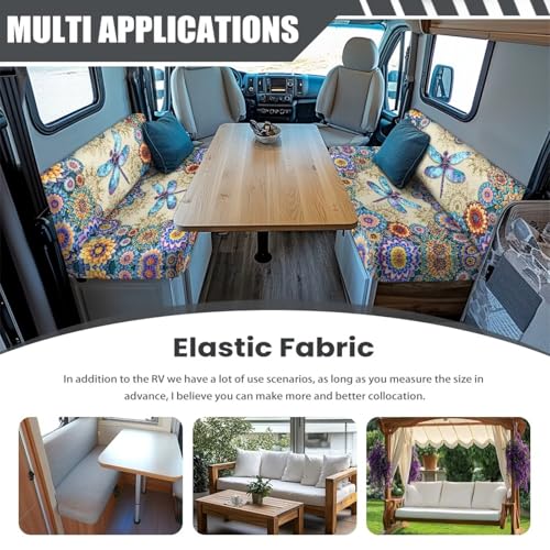 Boho Mandala Dragonfly Pattern RV Dinette Cushion Covers Stretch Sofa Seat Slipcovers Replacement Camper Cushions Cover for RV Camper 2Pcs Backrest & Bench Cover, 2 Sets - color: Boho Mandala Dragonfly