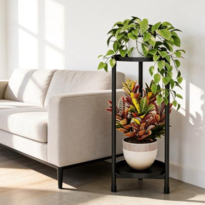 Plant Stand indoor outdoor - 2 Tier black Tall Metal Flower Pot Holder Potted Display Rack - Heavy Duty Corner Plant Shelf for Patio Garden Balcony Living Room Bedroom