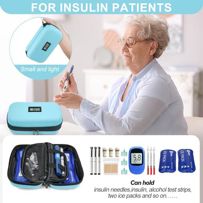 Gosemai TSA Approved Insulin Cooler Travel Case Medication Cooler for Travel with Thermometer Temperature Display Diabetic Medication Organizer Medical Travel Cooler Bag with 2 Ice Pack (Light Blue) - color: Light Blue