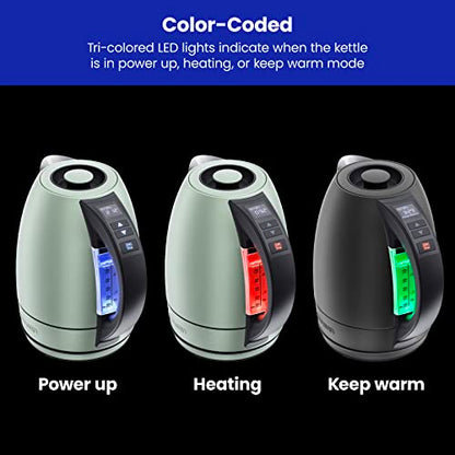 Chefman Electric Tea Kettle, 1.8 Liter Hot Water Electric Kettle Temperature Control Water Boiler with 5 Presets, Tri-Colored LED Lights, Keep Warm, Automatic Shutoff, Green - color: Green, style: Stainless Steel