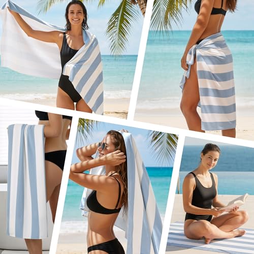 Touchat 4 Pack Beach Towels Stripe Microfiber Beach Towel Sand Free Quick Dry Swim Pool Towels for Adult, 30'' x 60'' Lightweight Travel Bath Towel, Camping | Ultra-Portable, Multi-Functional, Blue - color: Blue 4pack