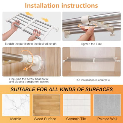 BAOYOUNI Adjustable Closet Tension Shelf Rod Expandable Clothes Hanging Rail Pole Dividers Wardrobe Space Saving Storage Organizer Ivory, 46.85-75 Inches - size: (46.85-75) IN