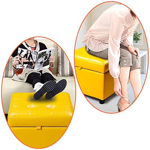 H&B Luxuries Tufted Leather Square Flip Top Storage Ottoman Cube Foot Rest - color: Yellow With Storage