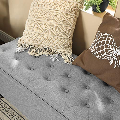 SONGMICS Storage Ottoman, Storage Bench, Tufted Entryway Bedroom Bench, 17.7 x 46.5 x 17.7 Inches, Hinges Easy Lid Operation, Wooden Legs, Linen-Look Cover, Loads 330 lb, Light Gray ULOM070G02 - color: Light Gray, style: Classic(17.7"D x 46.5"W x 17.7"H)