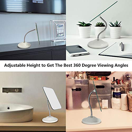 YEAKE Adjustable Flexible Gooseneck Makeup Mirror,360°Rotation Folding Portable Desk Vanity Mirror with Stand Shower Shaving Cosmetic Mirror Square Large - style: 7.5 Inch L x 6.5 Inch W(Large)
