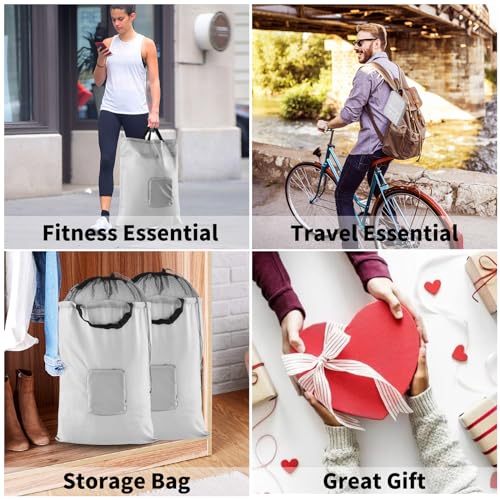 Travel Laundry Bag, JHX Foldable Dirty Clothes Bags 【Upgraded】 with Fixed Drawstring Net, Handles and Carabiner, Portable Laundry Bags for Travel, Fitness, and Students (1Pcs Grey) 30"H x 21"W - color: 1Pcs Grey