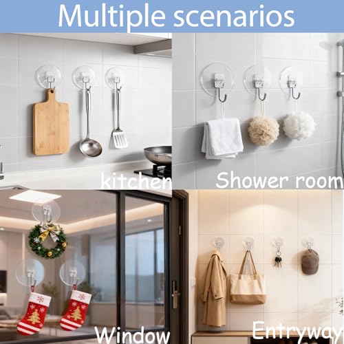 Heavy Duty Self Adhesive Hooks - 33lb Max Transparent Waterproof ,Strong adhesion for Hanging Wall Hooks,Adhesive Round Sticky Hooks for Bedrooms, Shower, Kitchens, Offices, Doors, Outdoor (5-pcs)
