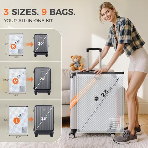 Nicetree 9-Pack Vacuum Bags for Travel with Rechargeable Pump, Compression Packing Bags for Carry-On Luggage & Suitcase, Vacuum Seal Bags for Clothing, 3 Sizes for Travel & Home Storage - style: 9 Combo Set