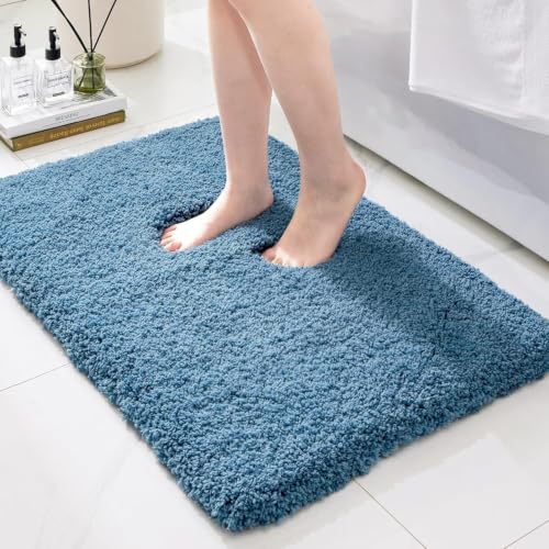 Bathroom Rugs Non Slip Washable 36x24, Ultra Thick Soft Microfiber Absorbent Bath Mats, High Density Foam Latex Non Slip Backing Bath Rugs, Fluffy Floor Carpet for Tub&Shower, Blue - color: Blue, size: 36" X 24"(Bathroom Rug)