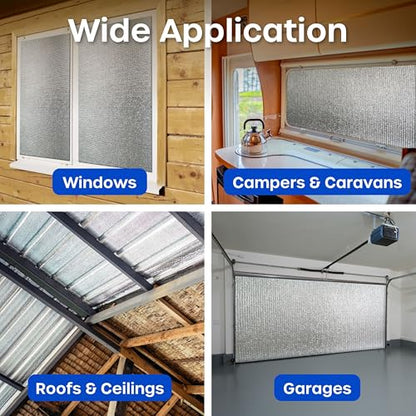 Reflective Window Insulation Foil, Double Side Aluminum Foil Bubble Insulation for Windows, RVs, Garages Door (24in x 10ft) - size: 24in x 10ft