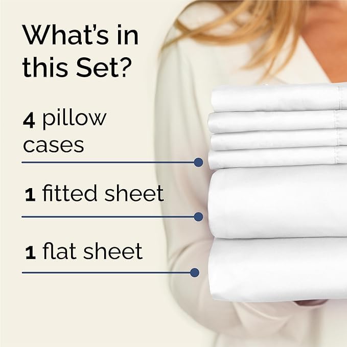 Queen 6 Piece Sheet Set - Comfy Breathable & Cooling - Ultra Soft Hotel Luxury Bedding Set w/ 8-16 Inch Deep Pockets - 1 Flat & 1 Fitted Sheet & 4 Pillowcases - Cozy, Wrinkle Free & Easy Care - White - color: 01 - White, size: Queen