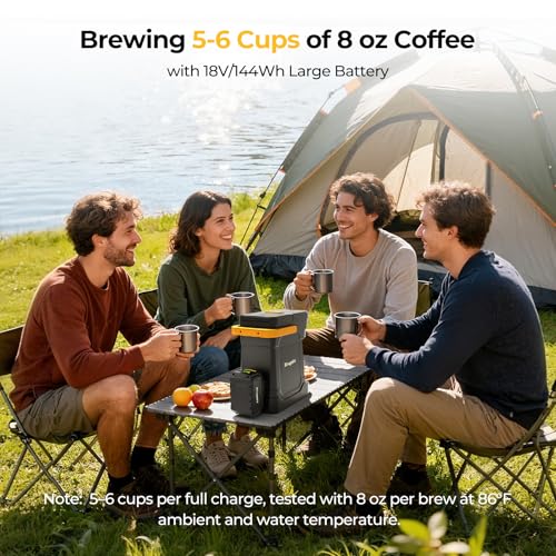 BougeRV Coffee Maker with 18V 8Ah Battery Powered Compatible with K Cup Coffee Pods & Ground Coffee, Portable Coffee Maker Cordless with AC/DC Power for Travel, Camping, Outdoor, Jobsite, RV, Home