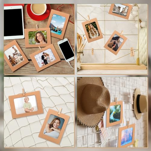 100 Pcs Paper Photo Frames 4x6 Kraft Paper Picture Frame with 100 Clip 10 String Kit DIY Hanging Cardboard Photo Holder Graduation Wall Decor Wedding Home - color: Kraft, style: Classic