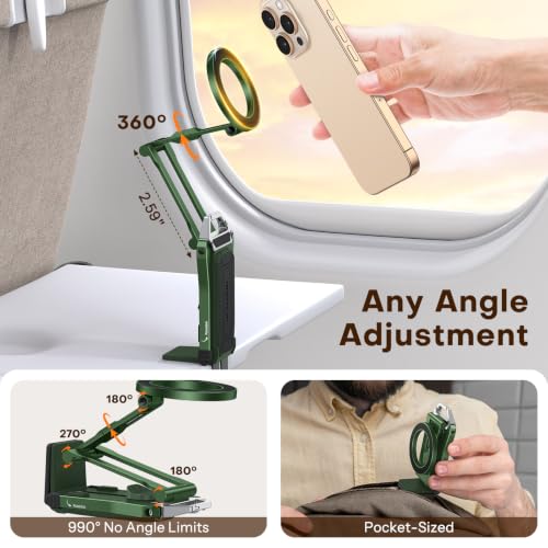 OMOTON TP02 360°Rotating for MagSafe Tripod Mount, Adjustable Aluminum Magnetic Phone Tripod for iPhone 17/16/15/14 Pro Max Air, Foldable Cell Phone Stand Fits Vlog, Gym, Travel Essentials, Green - color: 6-Green