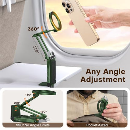 OMOTON TP02 360°Rotating for MagSafe Tripod Mount, Adjustable Aluminum Magnetic Phone Tripod for iPhone 17/16/15/14 Pro Max Air, Foldable Cell Phone Stand Fits Vlog, Gym, Travel Essentials, Green - color: 6-Green