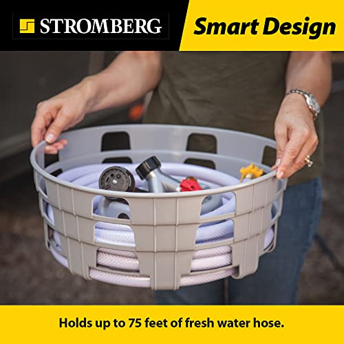 Stromberg Carlson HC-75 RV Hose and Cord Caddy for Campers and Trailers, Compact Organizer for Power Cables and Water Hoses, Durable Outdoor Storage Solution Holds 75' Fresh Water Hose, 17"x6.5", Gray