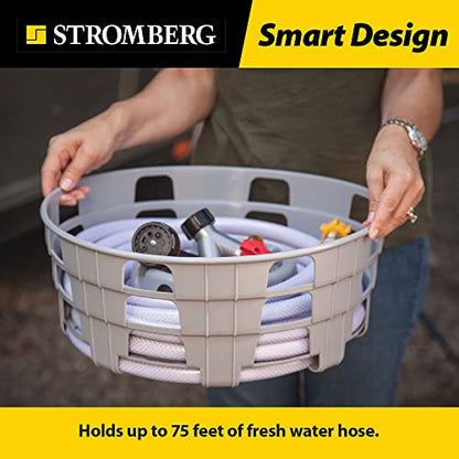 Stromberg Carlson HC-75 RV Hose and Cord Caddy for Campers and Trailers, Compact Organizer for Power Cables and Water Hoses, Durable Outdoor Storage Solution Holds 75' Fresh Water Hose, 17"x6.5", Gray