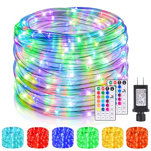 Nazuwke 99Ft LED Rope Lights Outdoor, 18 Colors Changing Fairy String Light Plug in with Remote, IP68 Waterproof 300 LEDs Multicolor Twinkle Christmas Lights for Bedroom Patio Halloween Holiday Decor - size: 99FT