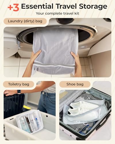 BAGSMART Vacuum Seal Storage Bags for Clothing Travel, 12 Pack Travel Essentials Bundle includes Laundry Bag & Waterproof Shoe Bag & TSA Approved Toiletry Bag, Hand Pump Included - size: 12 Combo Travel